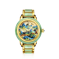 Montre-bracelet automatique mécanique de luxe en jade naturel sculpté, idéale pour les couples, cadeau pour les amoureux