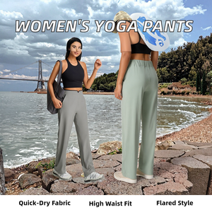 Pantalon large de yoga avec logo personnalisé pour femmes, legging de sport écologique respirant pour la course en plein air, taille haute élastique - Product Image 2