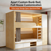 Lit superposé en bois moderne sur mesure pour université avec bibliothèque intégrée et armoire, chambre à coucher entièrement fermée pour 2 personnes, idéal pour dortoir scolaire