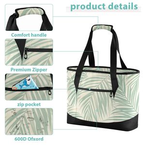 Sac isotherme pour le déjeuner, imprimé feuilles de palmier, sac isotherme réutilisable, sac à main à large ouverture pour les repas quotidiens - Product Image 3