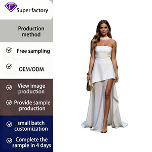 Vestido Maxi Asimétrico Blanco con Abertura Lateral, Estilo Halter, para Fiesta de Noche, Venta al Por Mayor de Fábrica - Product Image 2