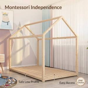 Cama Montessori de Madera de Pino Maciza con Estructura de <span class=keywords><strong>Casa</strong></span> para Niños Pequeños, Refugio Creativo para Dormir, Segura según Normas ASTM - Product Image 3