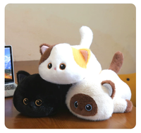 Peluche brodée en maille de 35 cm, chat couché, en coton PP, coussin réconfortant, tissu super doux, cadeau pour enfants