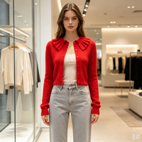 Pull tricoté décontracté à manches longues Lolly Undefined, col à volants personnalisé, couleur rouge chaud de haute qualité, OEM & ODM, pour l'hiver