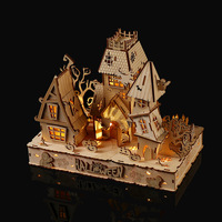 Rumah Hantu Halloween Puzzle Kayu 3D Potongan Laser DIY Mainan Edukatif Model Rakitan untuk Anak Usia 5 hingga 7 Tahun Dekorasi