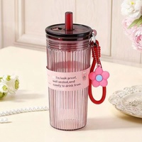 Gobelet à eau en plastique double paroi pour femmes, tasse élégante avec infuseur à thé et paille, gobelet à jus portable avec sangle de transport