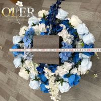 Bola Bunga Sutra Artifisial Mewah OLER Biru Putih Mawar Dekorasi Meja Pernikahan Vas Emas untuk Resepsi Pernikahan