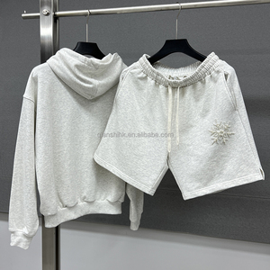 Custom Streetwear Pearl Sweatsuit Heavyweight Rhinestone Double <b>Zip</b> <b>up</b> <b>Hoodie</b> and Shorts Set Oversized Baggy Tracksuits Men - Product Image 4