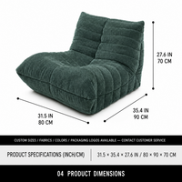 Canapé paresseux confortable gris en chenille, canapé modulaire en forme de chenille, siège de sol pour coin lecture, petit appartement