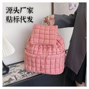 Down Plaid <b>Backpack</b> Women's Bag Large Capacity <b>Lightweight</b> Drawstring Closure Everyday Use Summer 2024 - Product Image 1