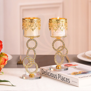 Modern Glass Crystal Candlestick Set Gold Ring Design Wedding <b>Table</b> <b>Decorations</b> - Product Image 2