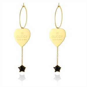 Fashion <b>Fine</b> Gold Plated Heart Charm Stainless Steel Zircon Star Tassels <b>Earring</b> - Product Image 1