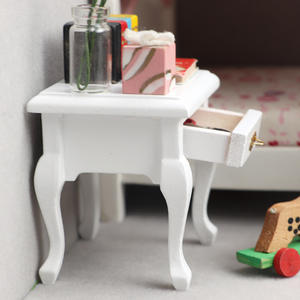 Accessoires pour maison de poupée 1:12, meubles miniatures européens blancs purs, modèle de meuble en bois à monter soi-même, armoire latérale avec table de chevet, armoire de rangement - Product Image 4