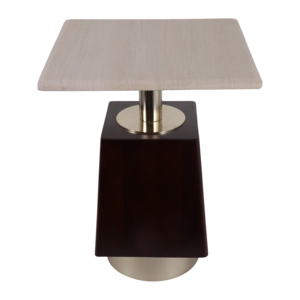 Tavolino Quadrato in Legno e Marmo, Comodino Moderno con Piano in Pietra e Base in Legno per Soggiorno e Camera da Letto - Product Image 4