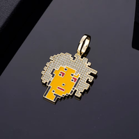 Pendentif visage pixel en argent 925 avec moissanite, bijoux hip-hop glacés, collier de personnage de dessin animé, fournisseur en gros