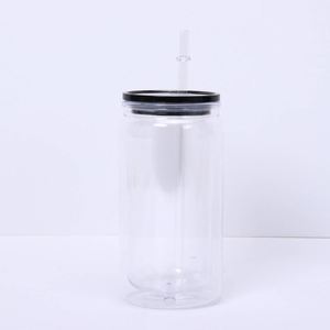 Gobelet Mason de 16 oz à double paroi en plastique transparent avec paille intégrée, idéal pour le camping et la salle de sport, écologique et de qualité alimentaire - Product Image 3