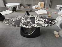 Ensemble de table à manger moderne en marbre de luxe, table ovale en pierre naturelle veinée noire et blanche pour salle à manger de villa