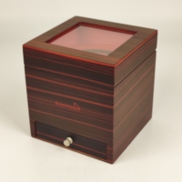 Boîte à bijoux en bois grainé ébène avec doublure en velours, fenêtre en acrylique et tiroir, logo personnalisé, boîte de rangement de luxe pour collection de bijoux