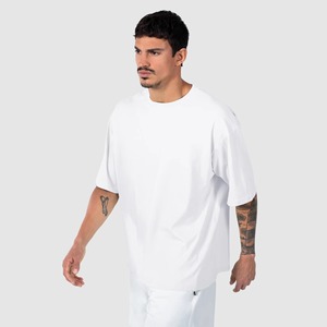 Camiseta de manga corta con cuello redondo para hombre, corte holgado, informal, color blanco, diseño liso, camisetas oversize en venta - Product Image 3
