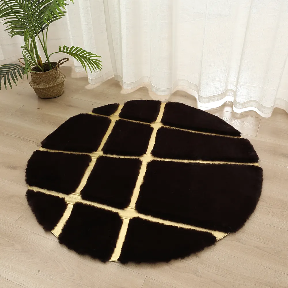 Ligne dorée personnalisée de luxe de salon tapis ronds moelleux en fourrure faux tapis