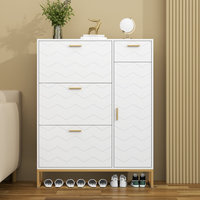 Mueble Zapatero Moderno para Entrada, Apilable, de 3 Niveles, con Cajones Abatibles y Patas de Metal Dorado