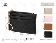 Portacarte con Cerniera Ricamato a Diamanti, Custodia per Carte di Credito in Pelle PU da 4 Pollici - Product Image 1