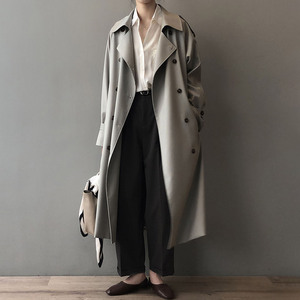 2025 женское весеннее длинное пальто оверсайз в Корейском стиле женское модное длинное пальто с поясом - Product Image 3