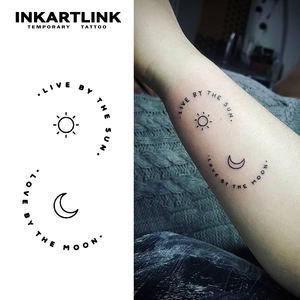 INKARTLINK - <span class=keywords><strong>Tatuaje</strong></span> <span class=keywords><strong>Minimalista</strong></span> de Sol y <span class=keywords><strong>Luna</strong></span>, Frase 'Vive por el Sol, Ama por la <span class=keywords><strong>Luna</strong></span>', Arte Corporal Semipermanente a Base de Hierbas, 15 Días de Duración, para Brazo - Product Image 2
