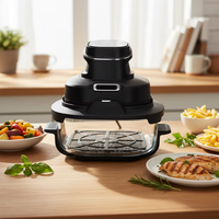 Freidora de Aire Portátil Moderna de 1600W con Doble Recipiente de Vidrio, Función de Asador, Control Digital 6 en 1, Diseño Compacto que Ahorra Espacio