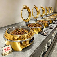 Ensemble de buffet de luxe entièrement doré 6L, chauffe-plat électrique rond en acier inoxydable avec finition en laiton, équipement de cuisine pour hôtels