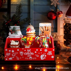 <b>Christmas</b> Wooden Snack Storage Box Rectangular Multi Functional Solid Wood With Compartments For Holiday Party Decoration - Product Image 1