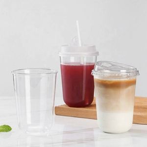 Nouveaux gobelets en plastique jetables personnalisables de différents styles, PP 90 mm, 500 ml, givrés, en forme de U, pour boissons, jus, café, thé, à emporter - Product Image 1