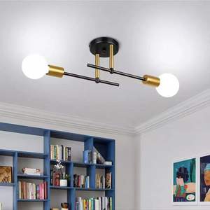 Moderne <span class=keywords><strong>2</strong></span>-Licht einfache Metall Decken leuchte E27 Eisen Unterputz Innen leuchten Schwarz und Gold für zu Hause - Product Image 1