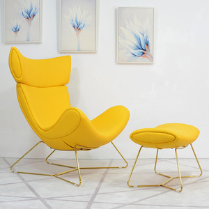 Modern Dining <strong>Chair</strong> Living Room Fiberglass Frame Lounge <strong>Chair</strong> Fabric Leather Finish Designer Furniture <strong>with</strong> <strong>Footstool</strong> - Product Image 6