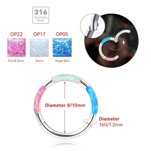 Anneau segmenté en opale en acier inoxydable 316 pour piercing corporel |   Anneau clicker coloré pour nez, septum, cartilage, hélix - Bijou - Product Image 3