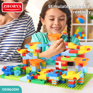 Zhorya ชุดบล็อกก่อสร้างสำหรับแข่งวิ่งหินอ่อน340ชิ้นบล็อกสไลด์ของเล่นอิฐทำมือ - Product Image 2