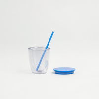 Gobelet en plastique AS de 400 ml (14 oz) avec logo personnalisé, sans BPA, avec couvercle et paille, anti-fuite, écologique, compatible lave-vaisselle, pour la salle de sport