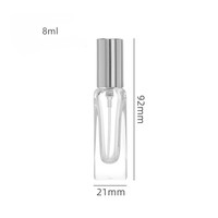 Flacon de parfum vide rechargeable en verre transparent, mini, carré, vintage, à fond épais, haut et fin, 8 ml, avec pulvérisateur à pompe, pour échantillons et diffuseurs à bâtonnets