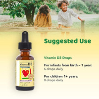 Gouttes liquides de vitamine D3 pour enfants, 30 ml, saveur naturelle de baies, complément de cholecalciférol pour soutenir la santé osseuse et cardiaque des enfants
