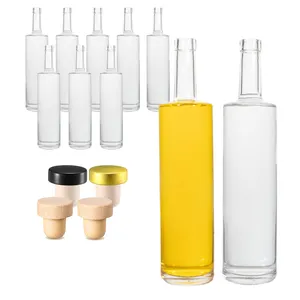 Wholesale Factory Transparent Custom 750ml 500ml Cylinder Glass Bottles Spirit Bottle With Wood Lid
