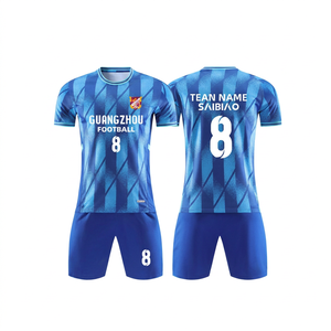 Set di Maglie da <span class=keywords><strong>Calcio</strong></span> Blu Personalizzate all'Ingrosso, Uniforme Unisex con Strisce Sfumate, Completo da Allenamento con Nome della Squadra, Numero e Logo Stampati OEM - Product Image 1