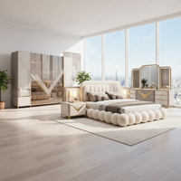 Ensemble de meubles de chambre à coucher king-size moderne et luxueux avec tête de lit capitonnée éclairée par LED, rangement personnalisé, lit 4 pièces et armoire, mobilier de maison