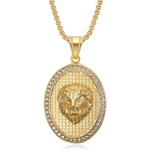 Hip Hop Animal Ovale Tête De Lion Glacé CZ Étanche En Acier Inoxydable Pendentif De Mode Bijoux Colliers pour Hommes Femmes En Gros - Product Image 3
