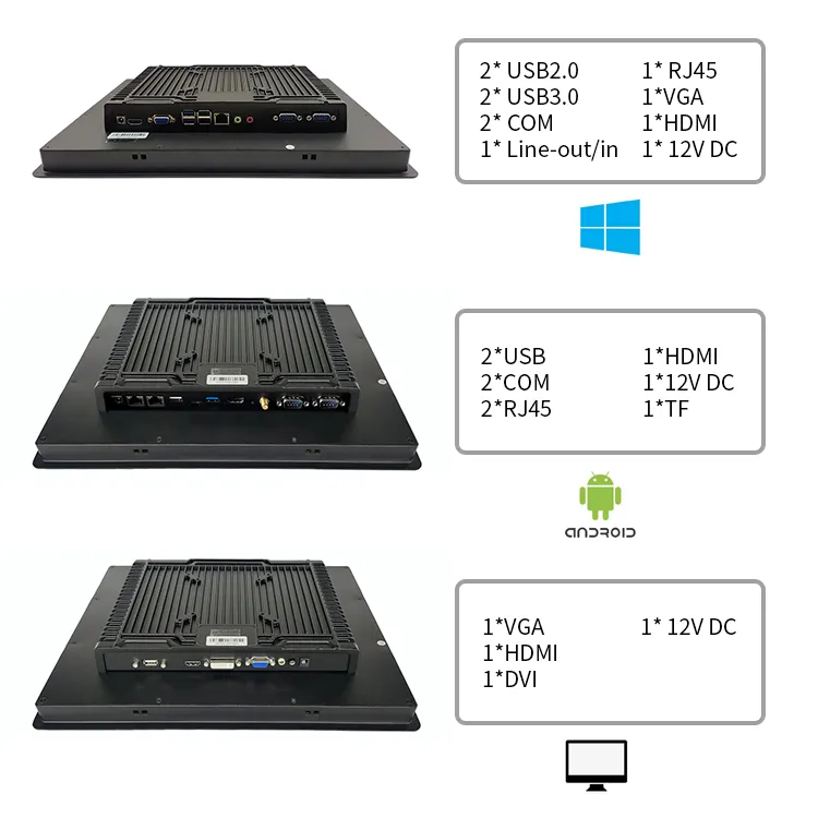 임베디드 오픈 프레임 10 포인트 용량 성 터치 스크린 LCD 모니터 팬리스 산업용 승리 10 안드로이드 모두 하나의 컴퓨터 패널 PC