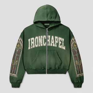 Sudadera con Capucha Personalizada 100% Algodón, con Cierre, Bordada, Azul Lavado, Estilo Urbano, para Hombre - Product Image 3