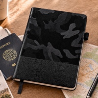 Carnet moderne personnalisé A5 en cuir PU noir camouflage avec couverture rigide, porte-stylo, bande élastique et poche intérieure