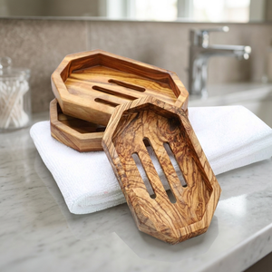 ArtisRaw <b>Set</b> 3 Eco-Friendly Portable Self Drain <b>Waterproof</b> Soap Dishes Handmade Tunisian Olive Wood Mediterranean Bathroom - Product Image 3
