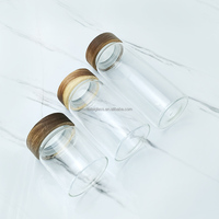 Étiquettes personnalisées  Pot en verre rond transparent de 350 ml/500 ml/850 ml avec couvercle en bois pour le stockage des épices et des aliments, y compris le miel et la confiture