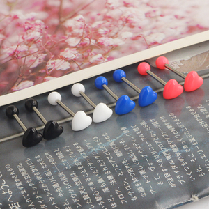 Vente en gros de barres de piercing pour <span class=keywords><strong>la</strong></span> langue en acrylique en forme de cœur, 16 mm, 14 g, 5 couleurs, piercing pour <span class=keywords><strong>la</strong></span> langue pour femmes et hommes - Product Image 5