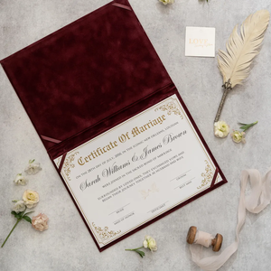 Porta Certificados de Boda de Terciopelo Premium con Diseño <span class=keywords><strong>Personalizado</strong></span> en Lámina, Estuche Clásico para Documentos, Recuerdo para Celebración de Matrimonio - Product Image 1